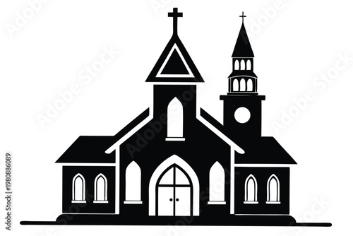 church silhouette line art vector illustration