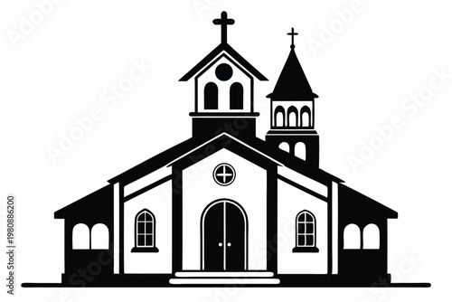 church silhouette line art vector illustration