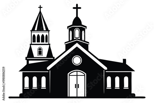 church silhouette line art vector illustration