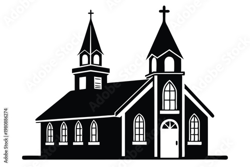 church silhouette line art vector illustration
