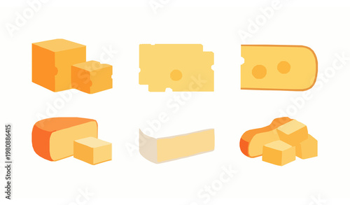 Fotografía Variety of cheese slices and cubes collection flat vector illustration