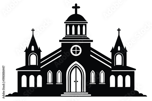 church silhouette line art vector illustration