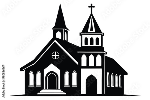 church silhouette line art vector illustration