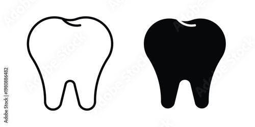 Tooth icon set vector symbol in black filled and stroke style
