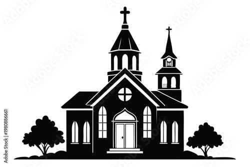 church silhouette line art vector illustration