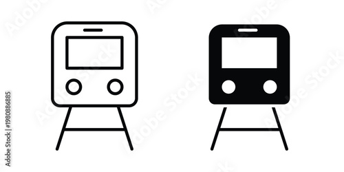 Train icon set vector symbol in black filled and stroke style