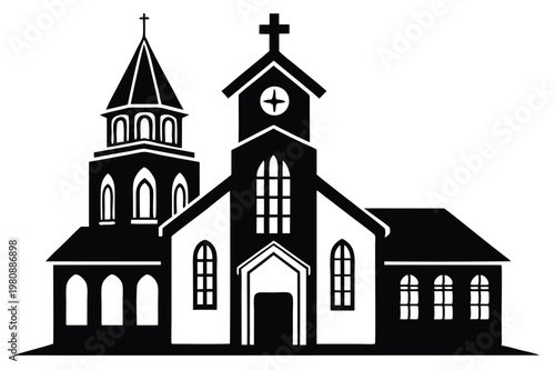 church silhouette line art vector illustration