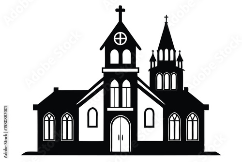 church silhouette line art vector illustration