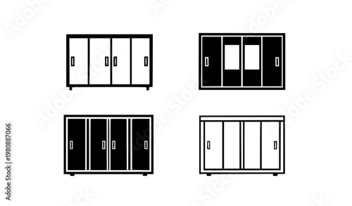Closed sliding wardrobe logo icon set with modern furniture storage design vector