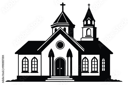 church silhouette line art vector illustration