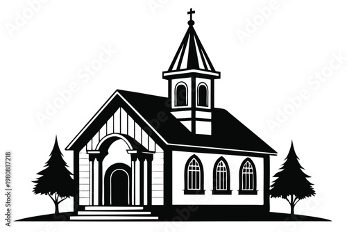 church silhouette line art vector illustration