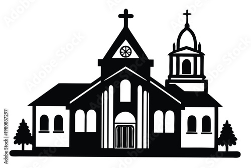 church silhouette line art vector illustration