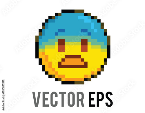 Pixel art emoji with a worried expression and blue and yellow gradient