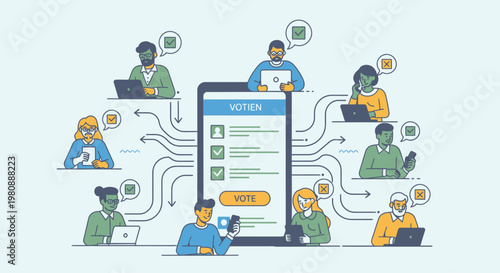 People connecting online with a large smartphone