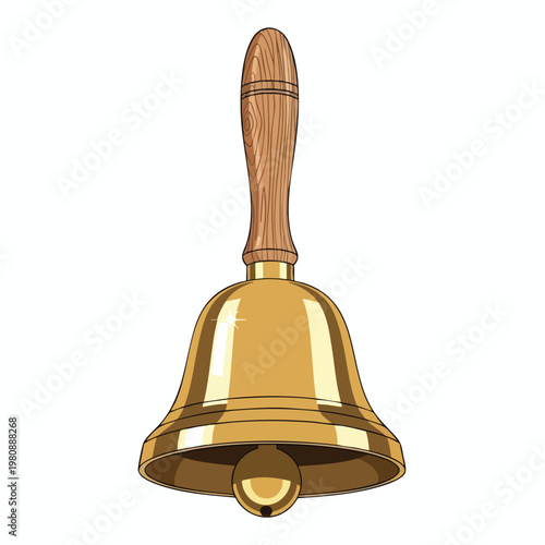 Close up of a Traditional Bronze Bell with Wooden Handle
