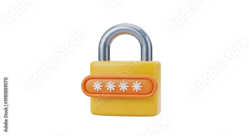 Vector illustration of 3d render of a yellow padlock with a password input field on a transparent background