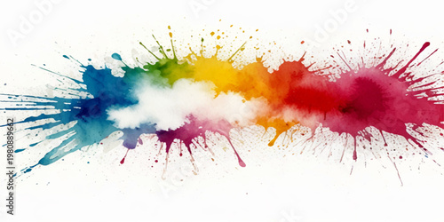 Vector abstract colorful rainbow holi paint and colorful cloud smoke powder explosion isolated on transparent wide panorama background.
