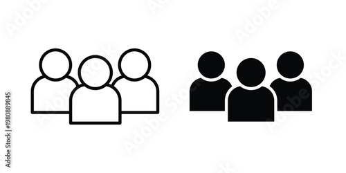 Users icon set vector symbol in black filled and stroke style