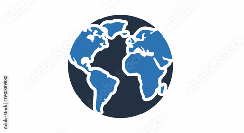 Globe Earth World Map Blue Flat Vector Icon International Concept
