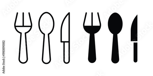 Utensils icon set vector symbol in black filled and stroke style