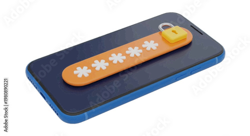 Vector illustration of 3d illustration of a smartphone with a password input field and a padlock on a transparent background