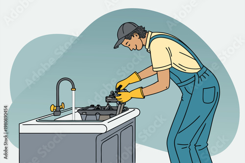 Cleaning Car Parts Scene Vector Illustration of m