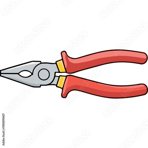 A pair of pliers with red handles and yellow grips is shown.