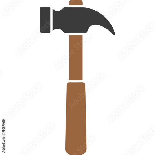 A hammer with a brown handle and black head is shown.