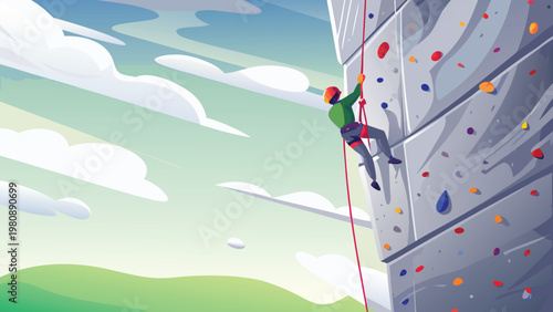Climbing Rock Wall Scene Vector Illustration of c