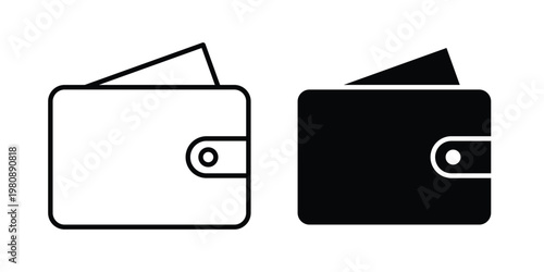 Wallet icon set vector symbol in black filled and stroke style
