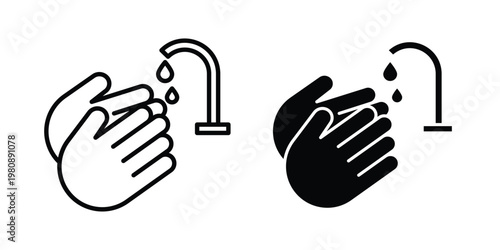Wash your hands icon set vector symbol in black filled and stroke style
