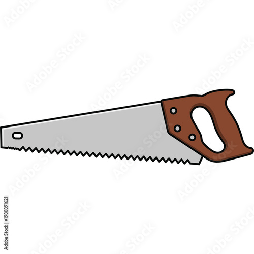 An illustration of a handsaw with a brown handle.