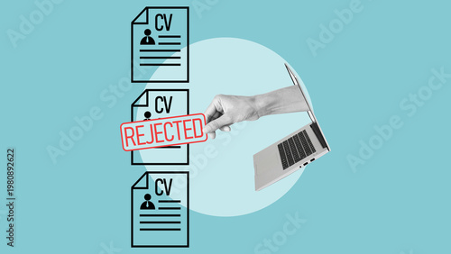 Job rejection and recruitment process concept, resume screening and candidate selection, hiring decision, HR management, employment application refusal, recruitment challenges and workforce selection