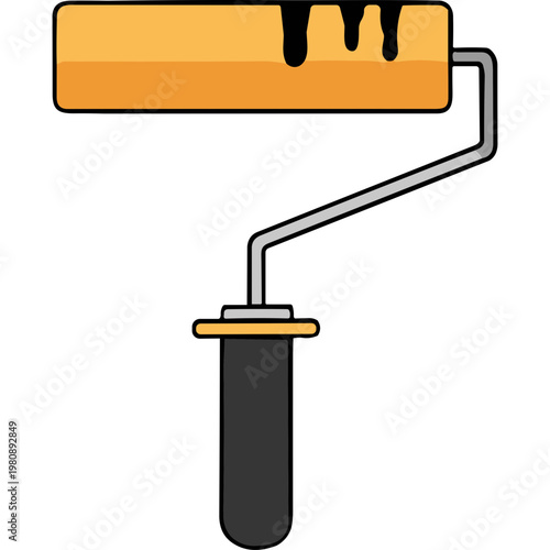 A paint roller with dripping paint is shown in close-up view.