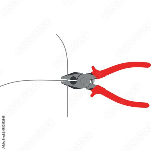 A close-up illustration of red-handled pliers cutting through a metal wire.