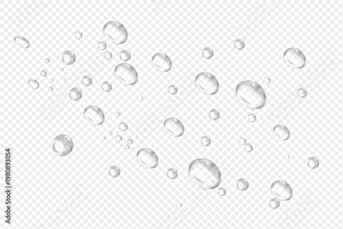 Vector Water drops on glass. Rain drops. Vector splashes, transparent drops, dew drops, water condensation