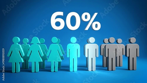 Percentage representation of people against blue background