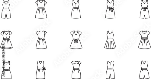 Black and white line collection of stylized female fashion figures in various poses line fashion figures