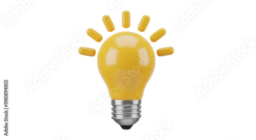 Vector illustration of 3d illustration of a glowing yellow light bulb on a transparent background