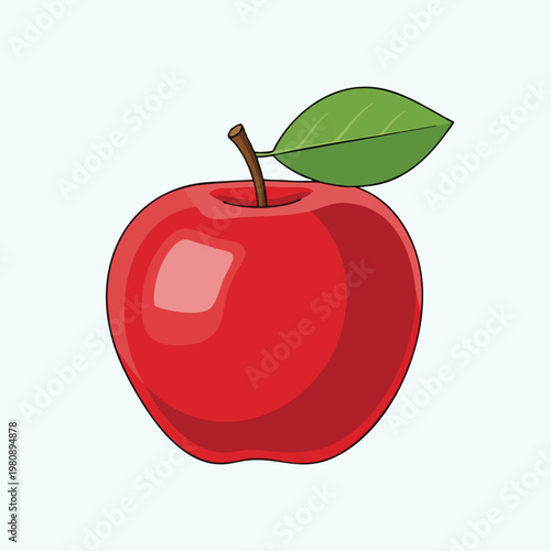 Fresh Red Apple Illustration with Green Leaf Healthy Fruit for Nutrition and Food Themes