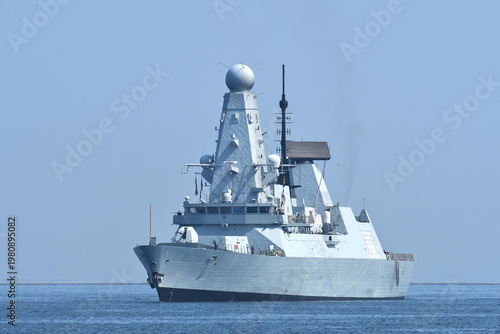 HMS Dauntless (D33) Type 45 destroyer of the Royal Navy sailing on Tokyo Bay, Japan