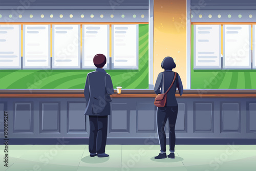 Customer Ordering at Counter Scene Vector Illustr