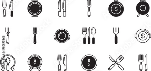 Black and white of various tools and including wrench screwdriver hammer scissors knife and more