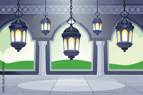 Decorative Arabic Lantern Lighting Scene Vector i