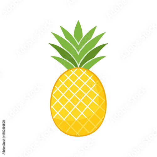 Bright yellow pineapple with green spiky leaves isolated on white background graphic