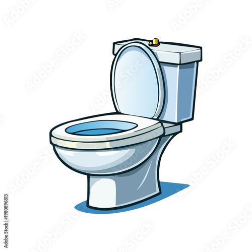 Clean Ceramic Toilet with Open Lid and Seat, Bathroom Fixture Illustration