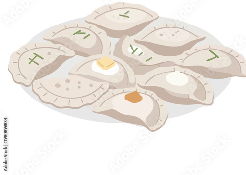 A plate of various dumplings with different fillings.