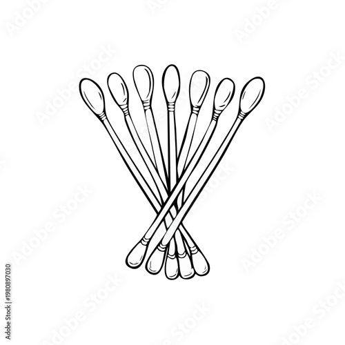 Bunch of cotton swabs for hygiene and beauty on a white background, hand-drawn style