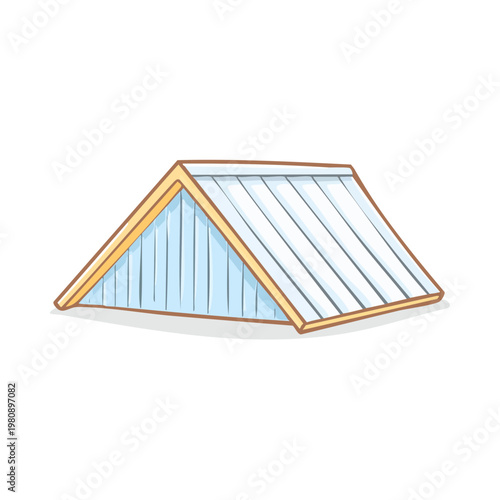 Cartoon Attic Window and Sloped Roof Section Illustration