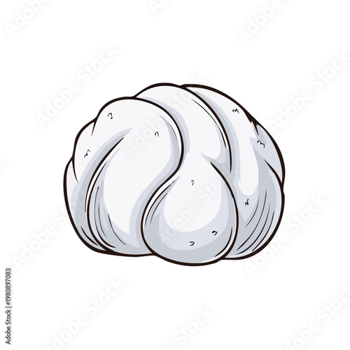Stylized illustration of a white snowball with rounded contours and a clear black outline